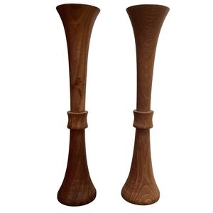Vintage Mid-Century modern wood candlestick holders Danish style.